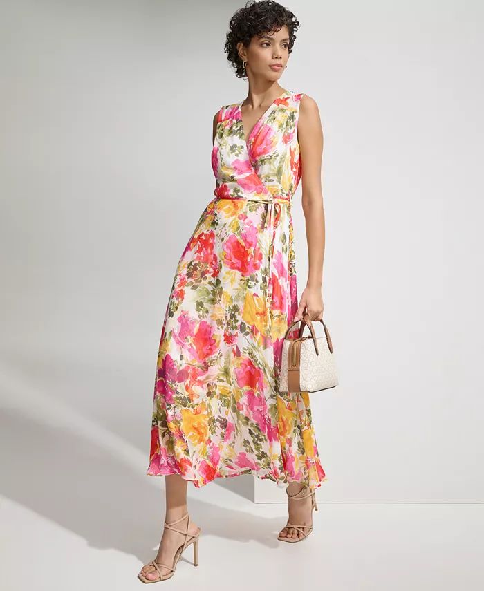 Calvin Klein Women's Printed Chiffon Wrap Dress - Macy's | Macy's
