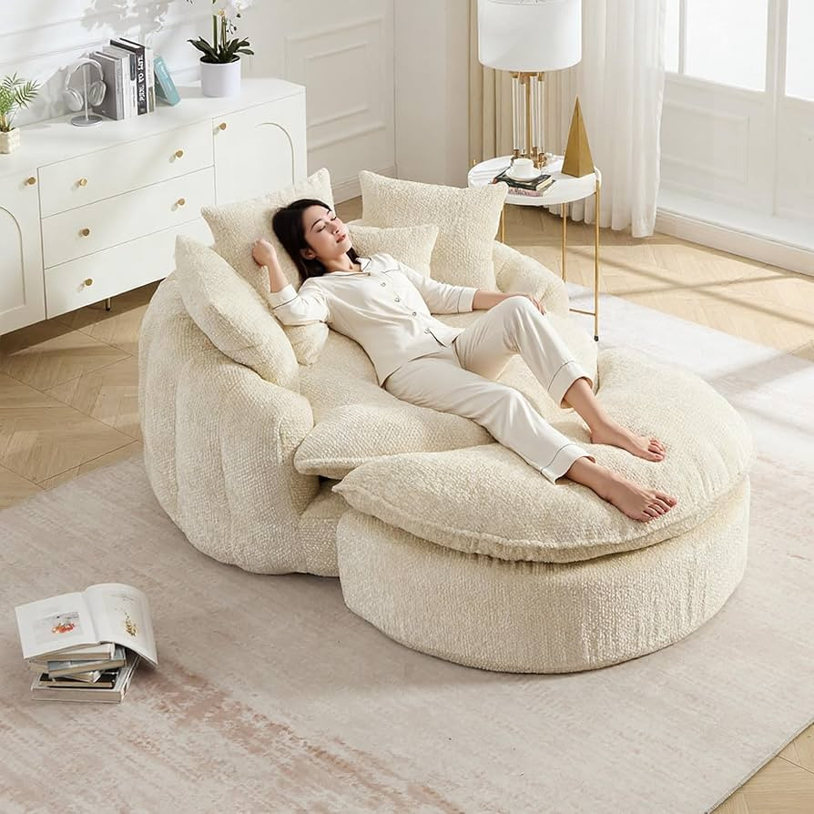 Oversized Fluffy Chenille Lounge Sofa - Extra Deep Seat Cozy Reading Circle Couch for Living Room... | Amazon (US)