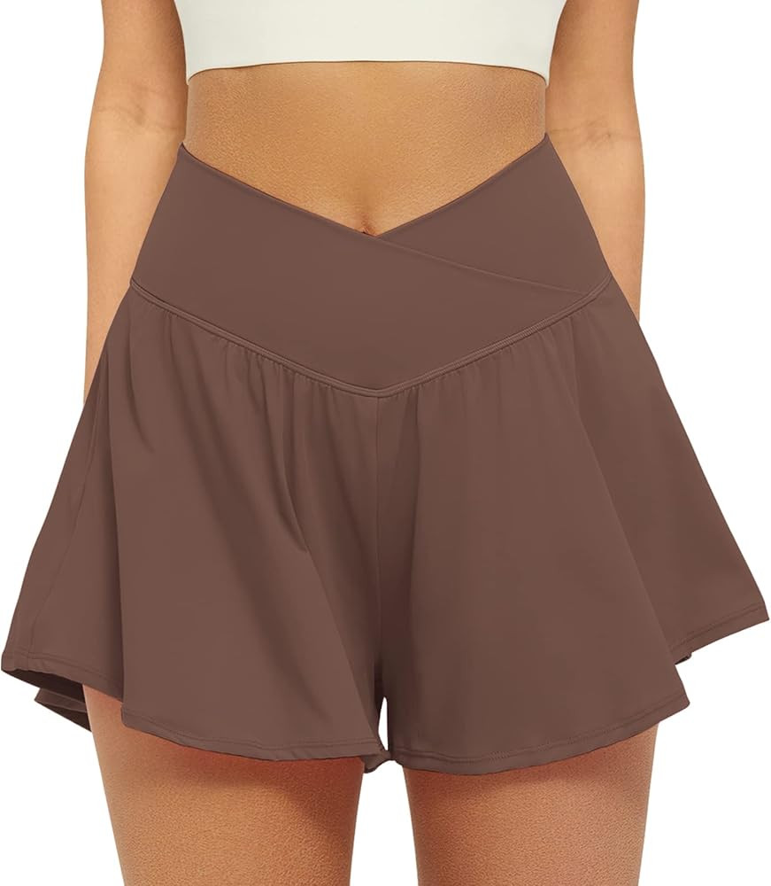 FireSwan Crossover Athletic Shorts for Women 2 in 1 Flowy Running Shorts with Pockets Spandex But... | Amazon (US)
