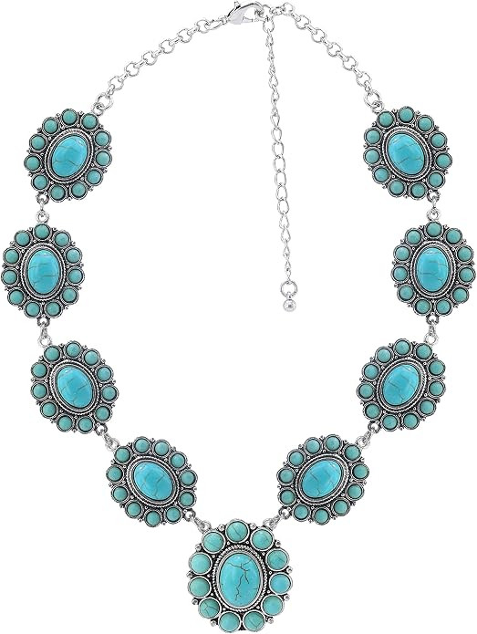 jianxi Vintage Alloy Synthetic Turquoise Necklace Fashion Jewelry Women | Amazon (US)