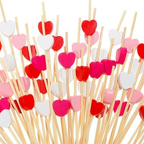200 Pieces 4.7 Inches Valentine's Day Multicolor Heart Bamboo Cocktail Picks Fancy Toothpicks Cute H | Amazon (US)