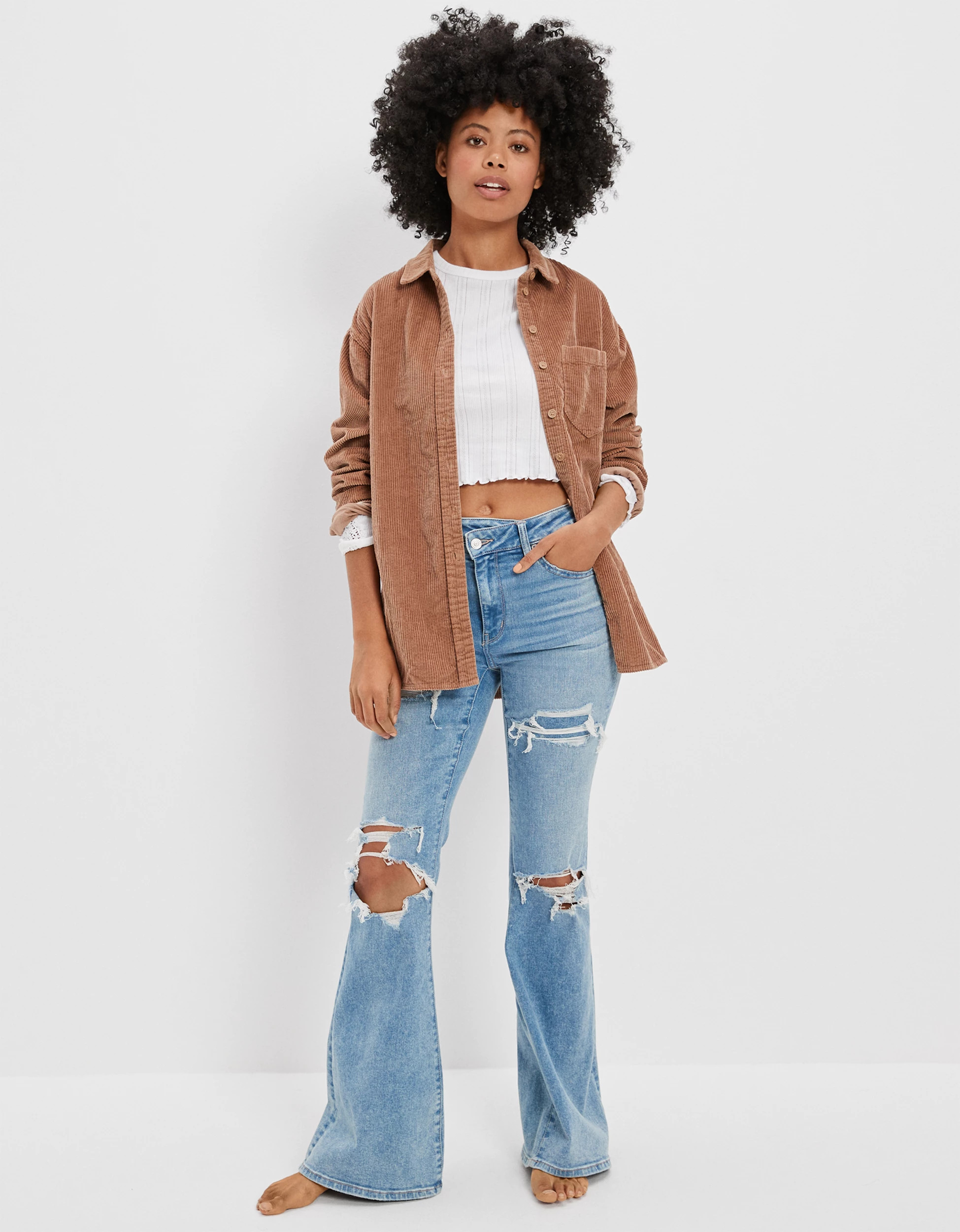 AE Oversized Corduroy Button-Up Shirt | American Eagle Outfitters (US & CA)
