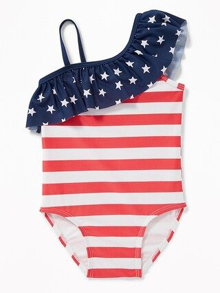 Ruffled Flag-Print One-Shoulder Swimsuit for Toddler Girls | Old Navy US