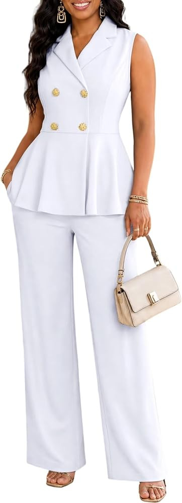 kaimimei Women's 2 Piece Sleeveless Formal Blazer Pants Suits with Pockets | Amazon (US)