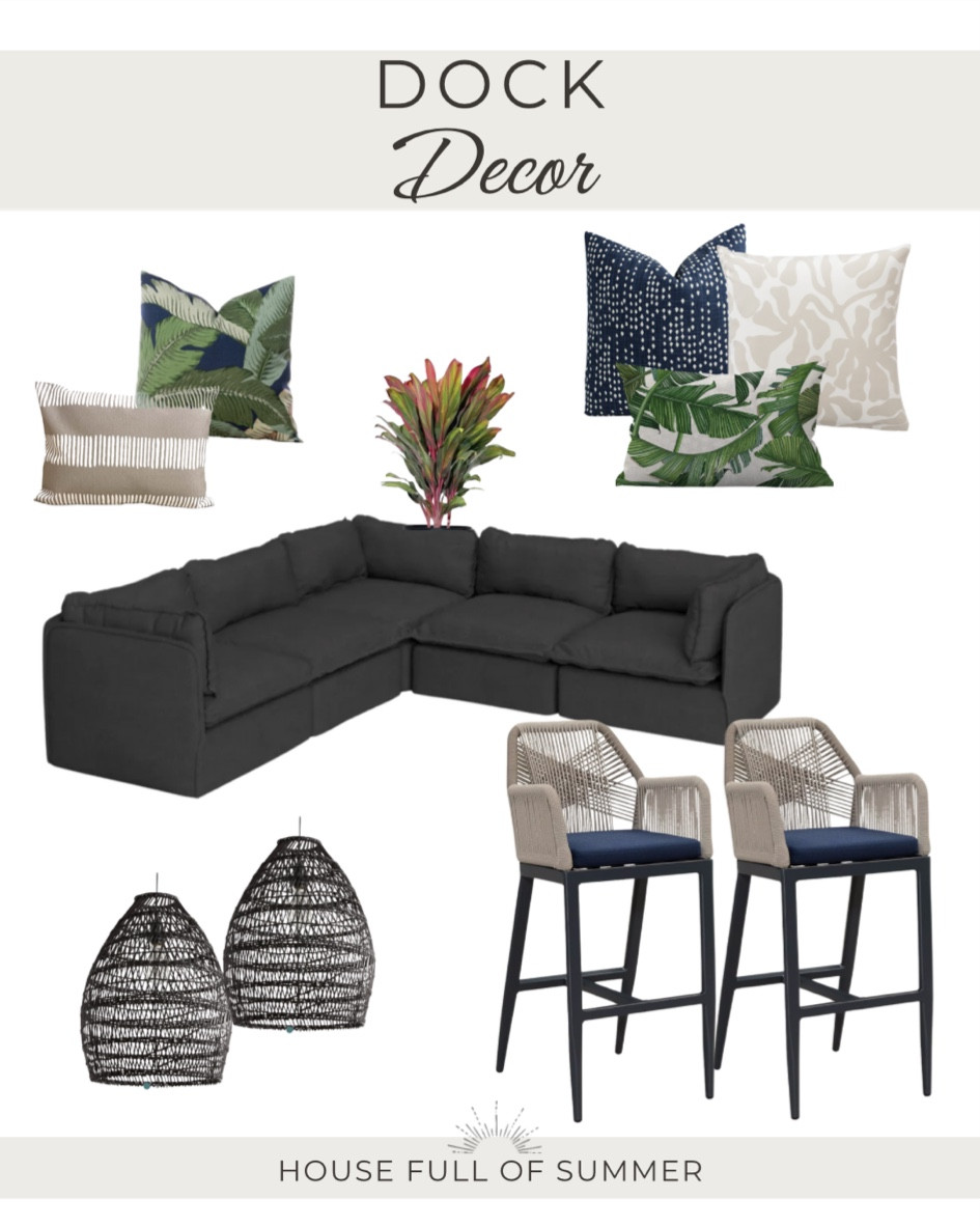 Dock decor boat house 
Outdoor furniture 
Outdoor pillow covers 
Bar stools 
Woven Pendant lights 
Backyard design 

#LTKSaleAlert #LTKSeasonal #LTKHome