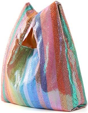 Women Sequins Handbags Colorful Rainbow Totes Party Evening Clutch Bags Ladies Beach Bag Banquet ... | Amazon (US)