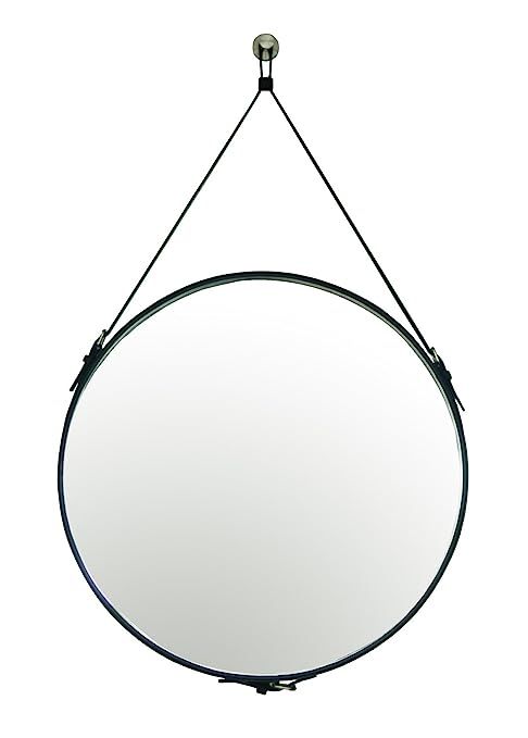 HofferRuffer PU Leather Round Wall Mirror Decorative Mirror with Hanging Strap Silver Hardware Ho... | Amazon (US)