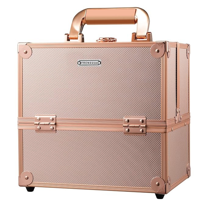 Frenessa Makeup Train Case Rose Gold Cosmetic Travel Box Beauty Makeup Organizer Case 4 Trays Ros... | Amazon (US)