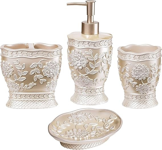 Zahari Home 4pc Rose Vine Bathroom Accessories Sets Lotion Pump, Tumbler, Tooth Brush Holder and ... | Amazon (US)
