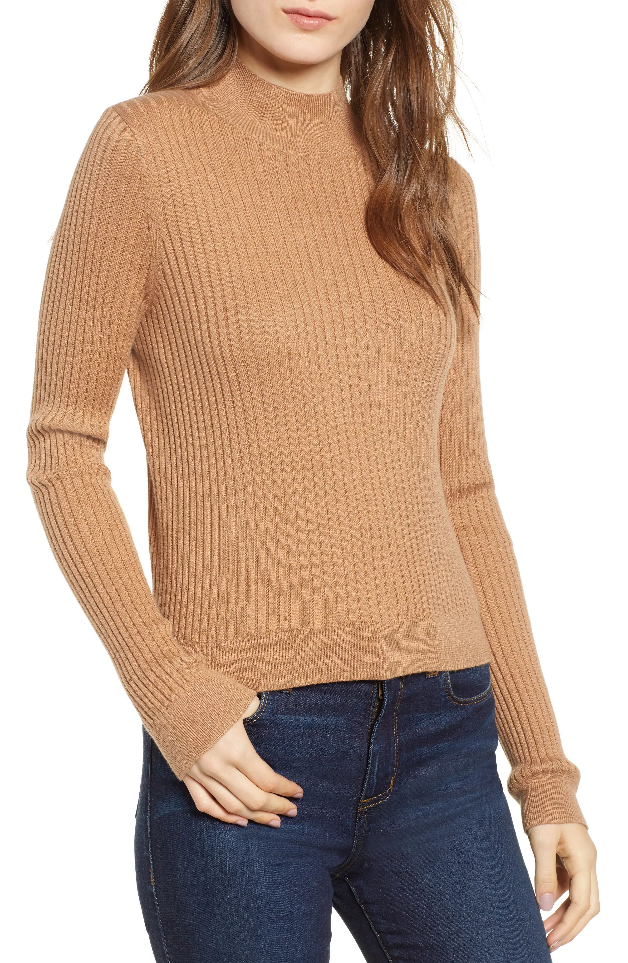 Women's Bp. Rib Knit Mock Neck Sweater, Size XX-Small - Brown | Nordstrom