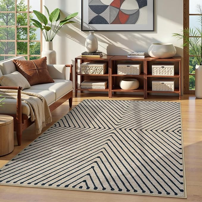 Collive 5x7 Easy Jute Outdoor Patio Rug, Black/Neutral Large Washable Area Rugs for Living Room N... | Amazon (US)