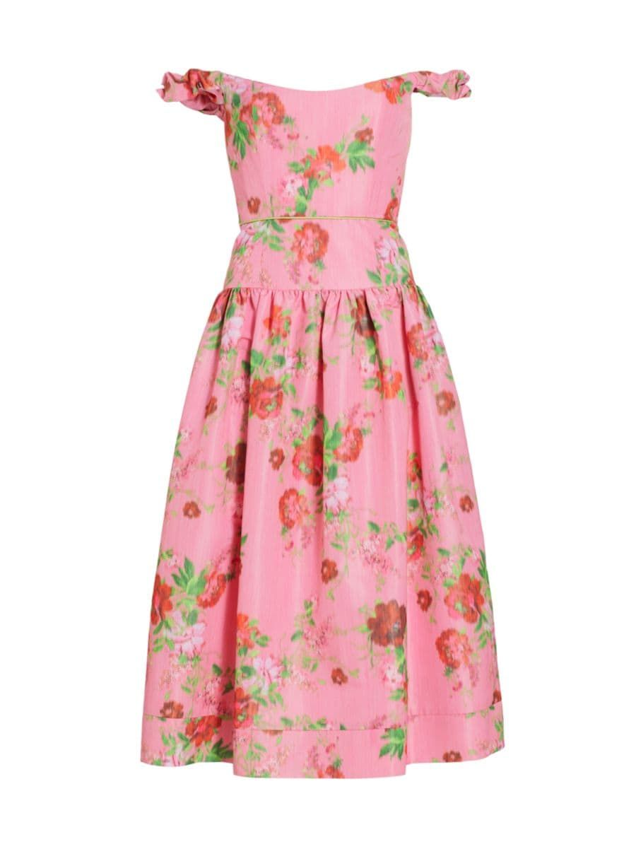 Giorgia Floral Ikat Off-The-Shoulder Midi-Dress | Saks Fifth Avenue