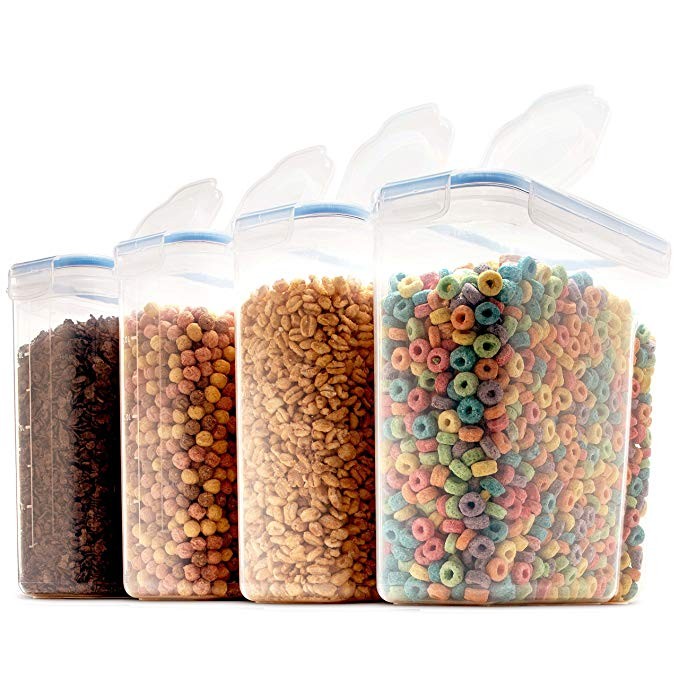 Set of 4 Large Cereal & Dry Food Storage Containers BPA-Free Plastic Container Airtight Lid Suita... | Amazon (US)