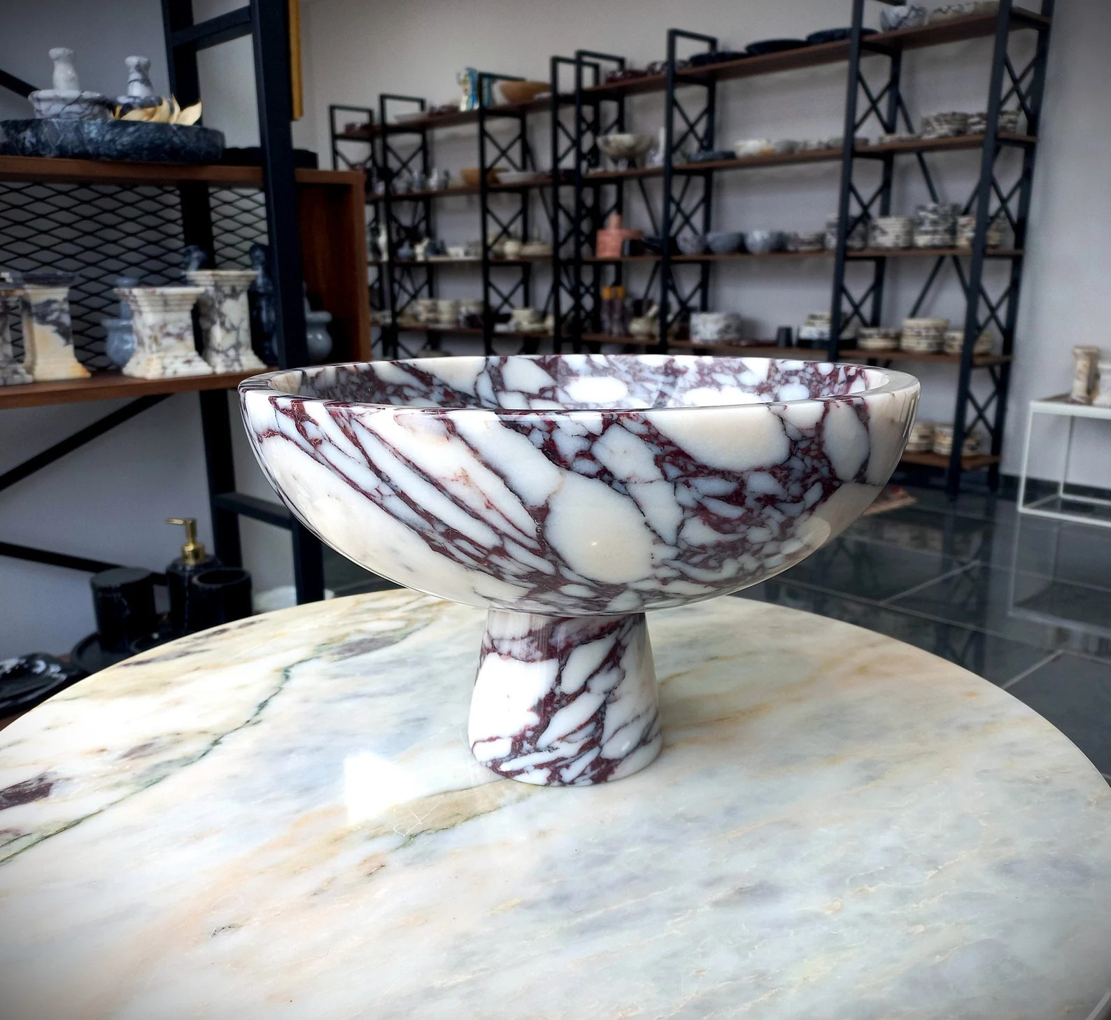 12" (30 Cm) Large Marble Serving Bowl, Natural Calacatta Viola Marble, Pedestal Serving Bowl, Cur... | Etsy (US)