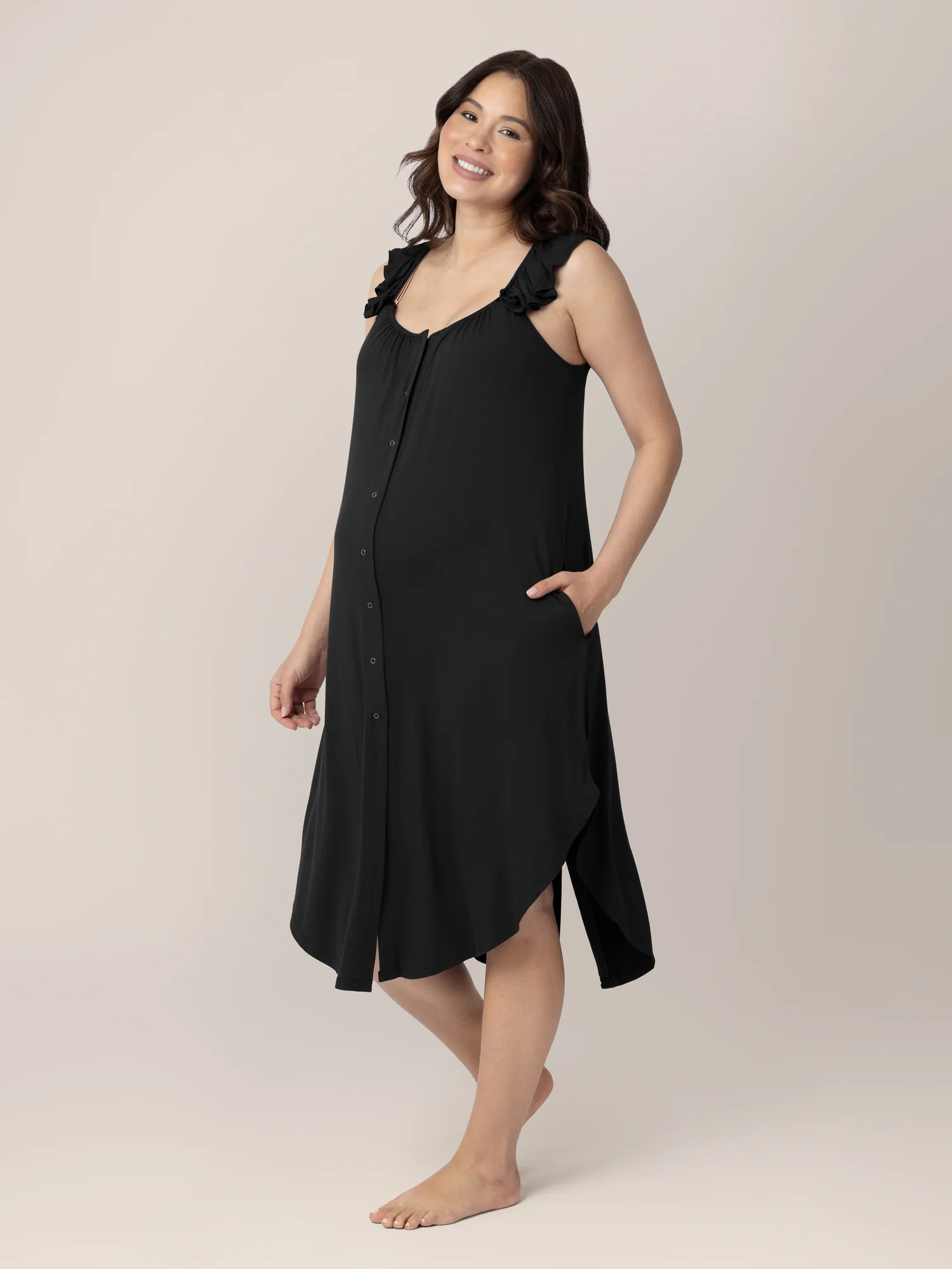 Ruffle Strap Labor & Delivery Gown | Black - Kindred Bravely | Kindred Bravely