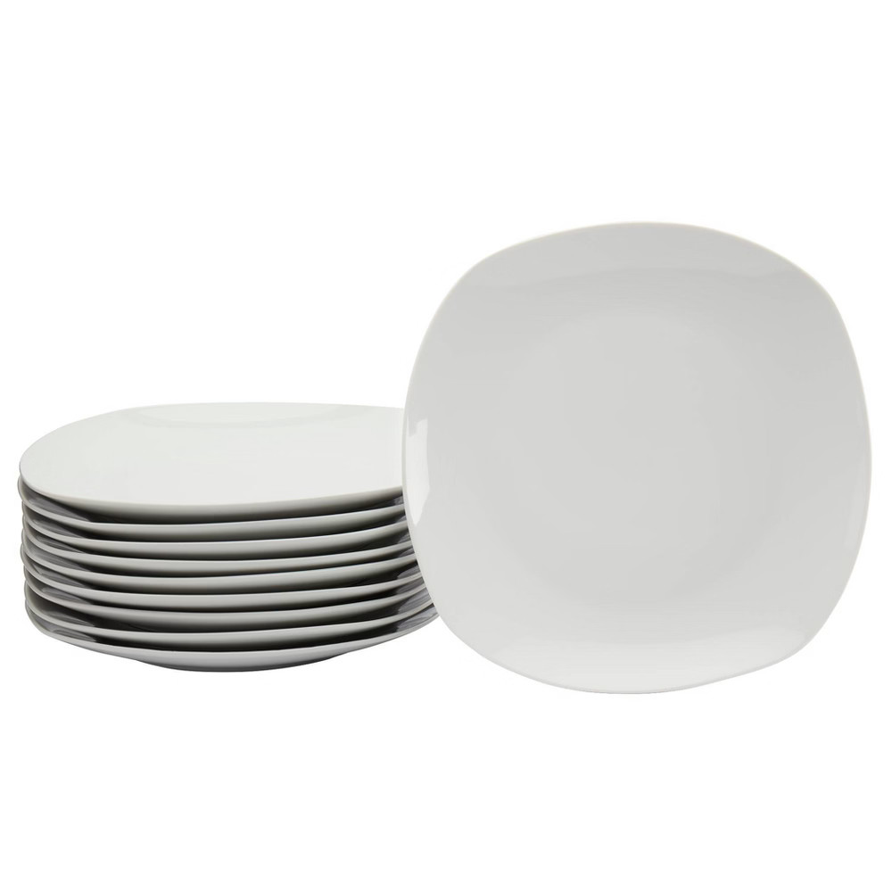 10.5"" 10pk Porcelain Square Catering Dinner Plates White - Tabletops Gallery | Target