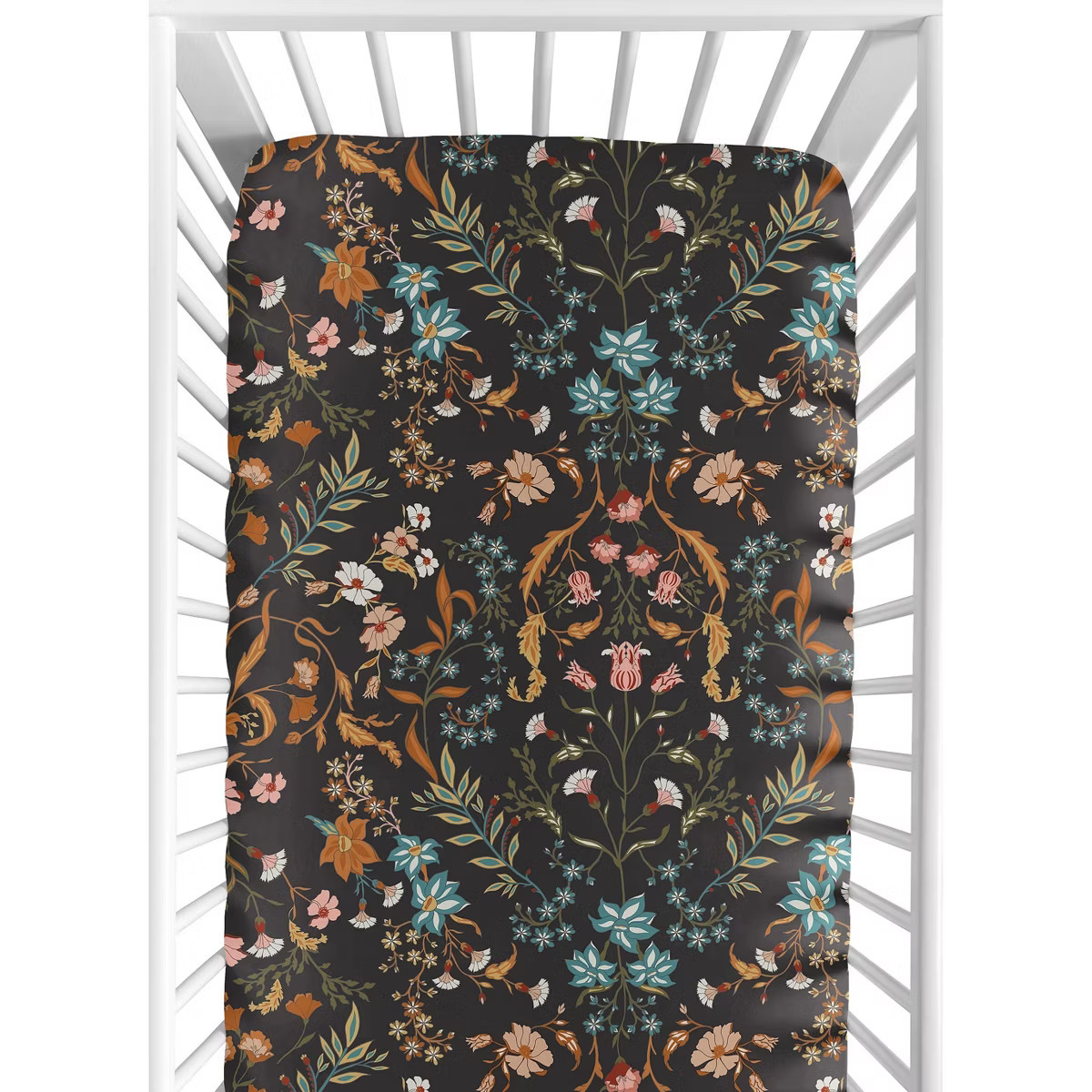 Sweet Jojo Designs Girl Baby Fitted Crib Sheet Boho Floral Wildflower Black Orange and Blue | Target