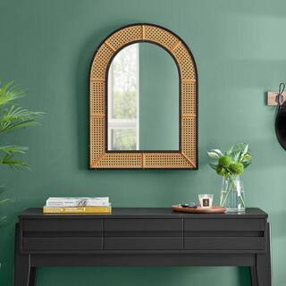 Home Decorators Collection 24 in. W x 32 in H Medium Arched Natural and Black Rattan Cane Mirror ... | The Home Depot