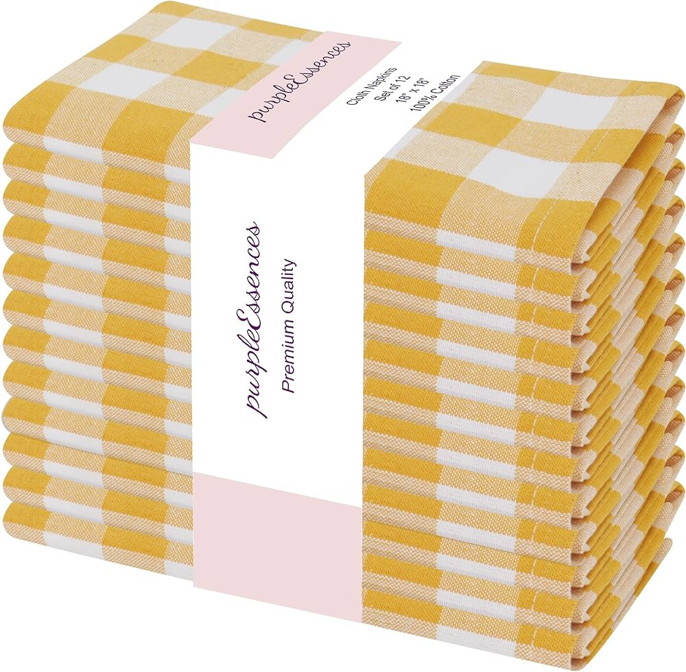 PurpleEssences Buffalo Plaid Cloth Napkins - Mitered Corners - Spring Summer Easter Gingham Check... | Amazon (US)