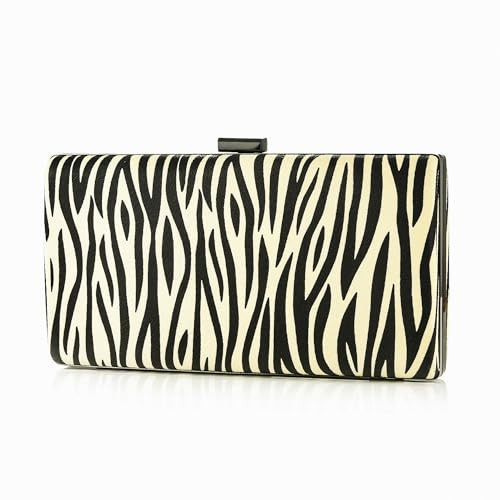 Women Evening Clutch Purse Zebra Print PU Leather Shoulder Crossbody Bag With Detachable Chain For Wedding Cocktail Party | Amazon (US)