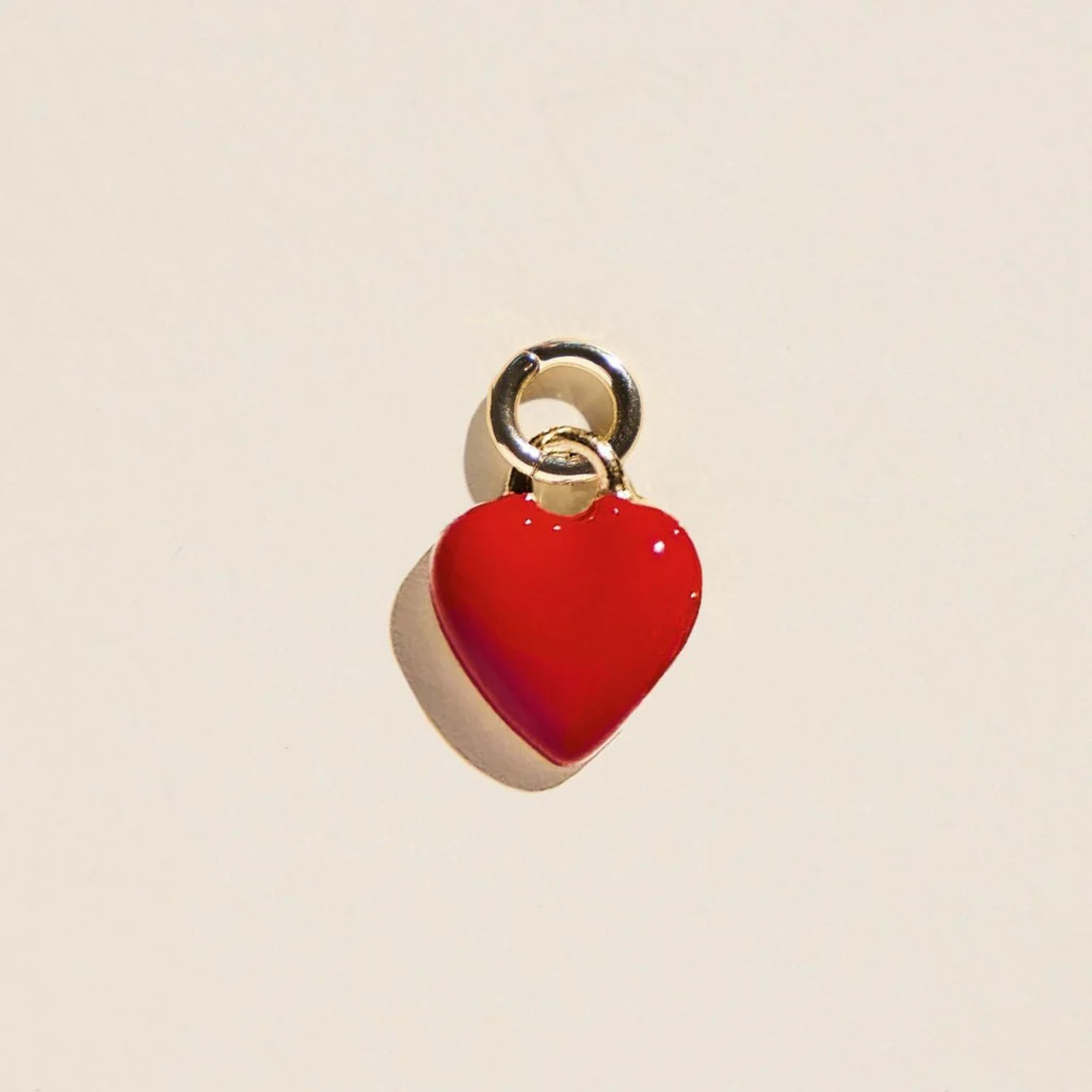Red Enamel Heart Charm | Nickel and Suede