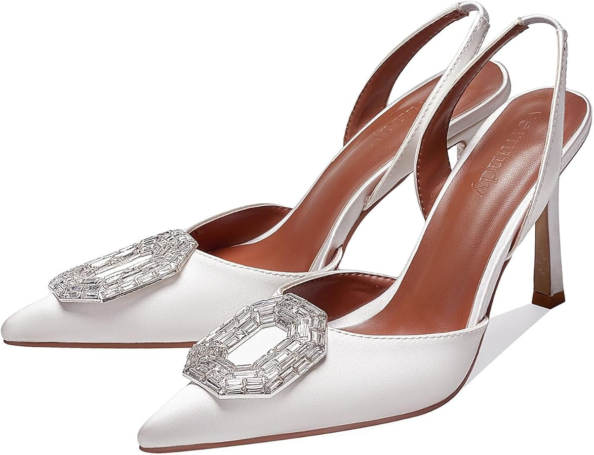 Vertundy Women's Rhinestone Slingback Pumps Pointed Toe Satin Crystal Stiletto High Heels Sandals... | Amazon (US)