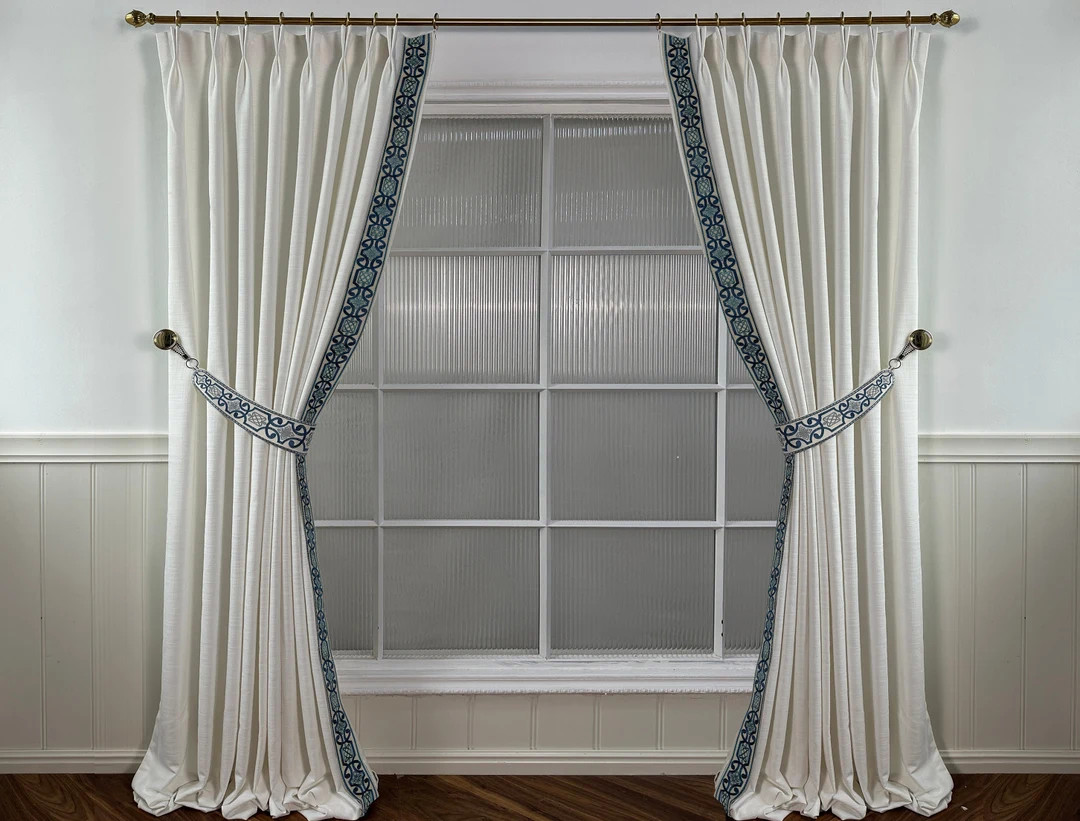 Custom Curtain Panels With Tiebacks and Trims,linen Curtains for Living Room,elegant Pinch Pleate... | Etsy (US)