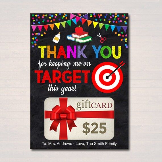 EDITABLE Gift Card Holder, Thanks for Keeping me on Target, INSTANT DOWNLOAD, Printable Teacher A... | Etsy (US)