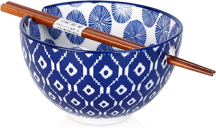 Selamica Ceramic Ramen Bowls, 15 OZ Noodle Bowls for Kitchen with Chopsticks, Deep Soup Bowls for... | Amazon (US)