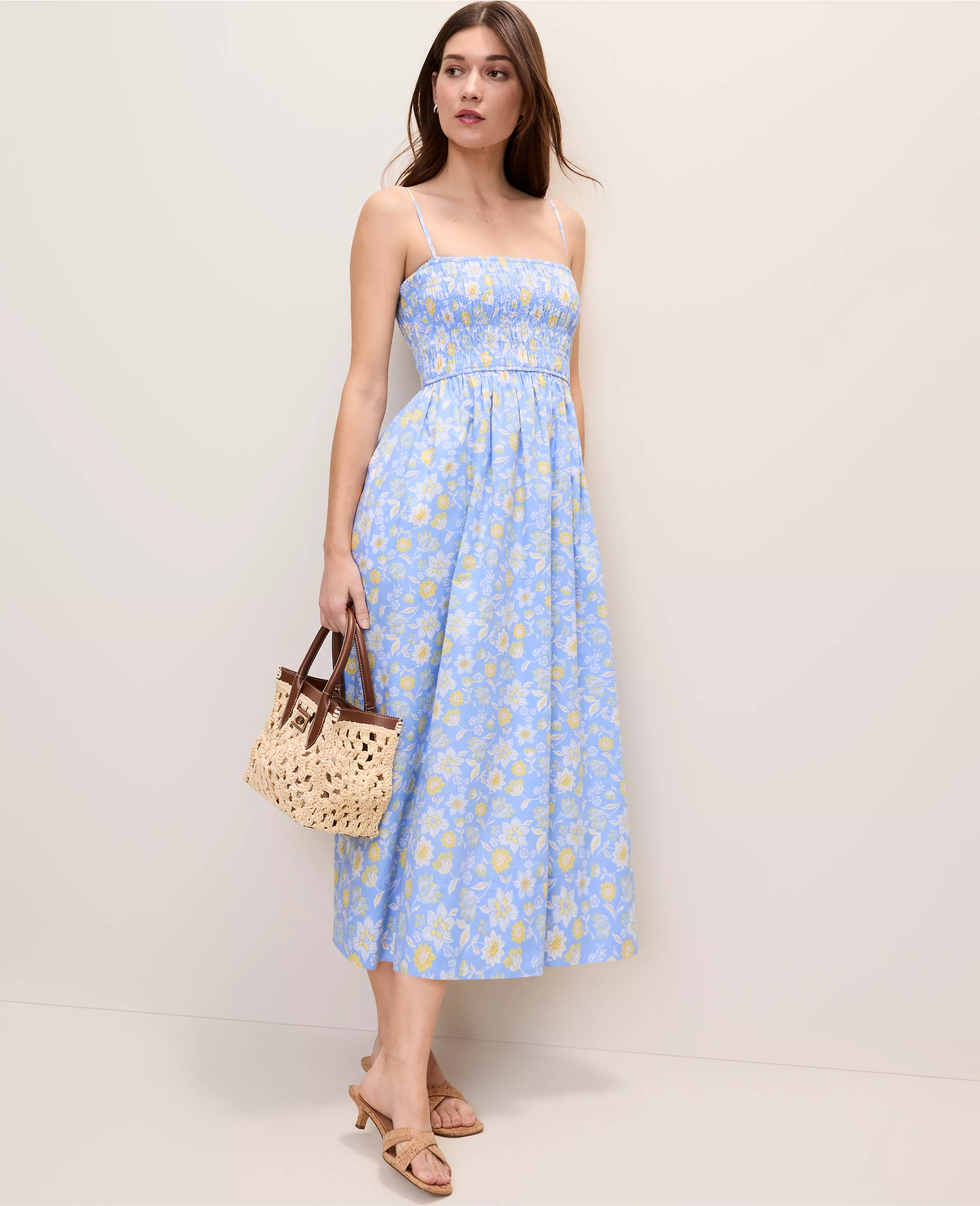 Weekend Floral Smocked Midi Dress | Ann Taylor