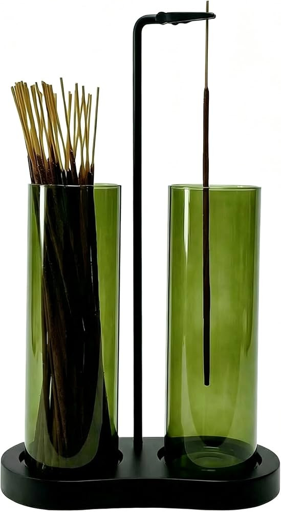 Green Glass Incense Holder, Incense Sticks Burner Holder with Storage,Hang Upside Down Incense Ho... | Amazon (US)