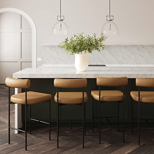 Nathan James Dahlia Counter Height Chair, Modern Barstool with Back, Mid-Century Metal Legs and Leather Padded Cushion for Kitchen, Island and Bars, Brown/Black, Set of 4 | Amazon (US)