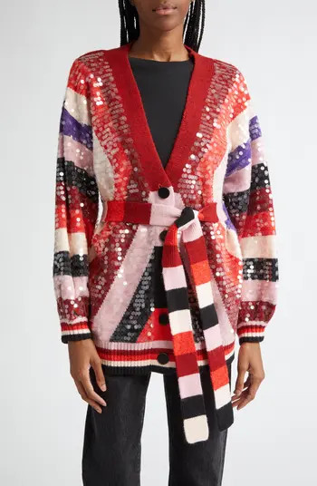 Colorful Stripes Sequin Belted Cardigan | Nordstrom