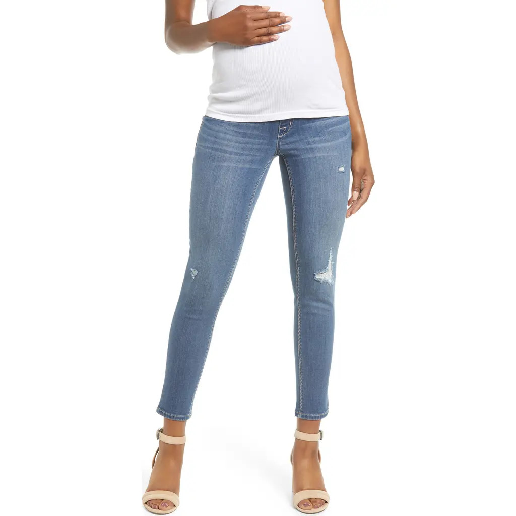 1822 Denim Distressed Ankle Maternity Skinny Jeans in Christina at Nordstrom, Size 26 | Nordstrom