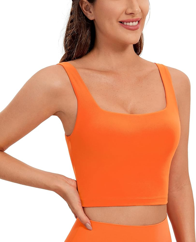 CRZ YOGA Butterluxe Womens Square Neck Longline Sports Bra - Workout Crop Tank Tops Padded with B... | Amazon (US)