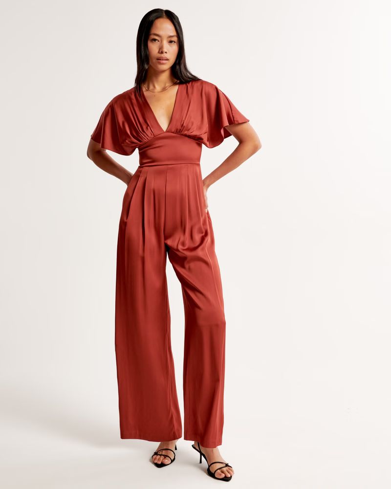 Women's Angel Sleeve Satin Jumpsuit | Women's Dresses & Jumpsuits | Abercrombie.com | Abercrombie & Fitch (US)