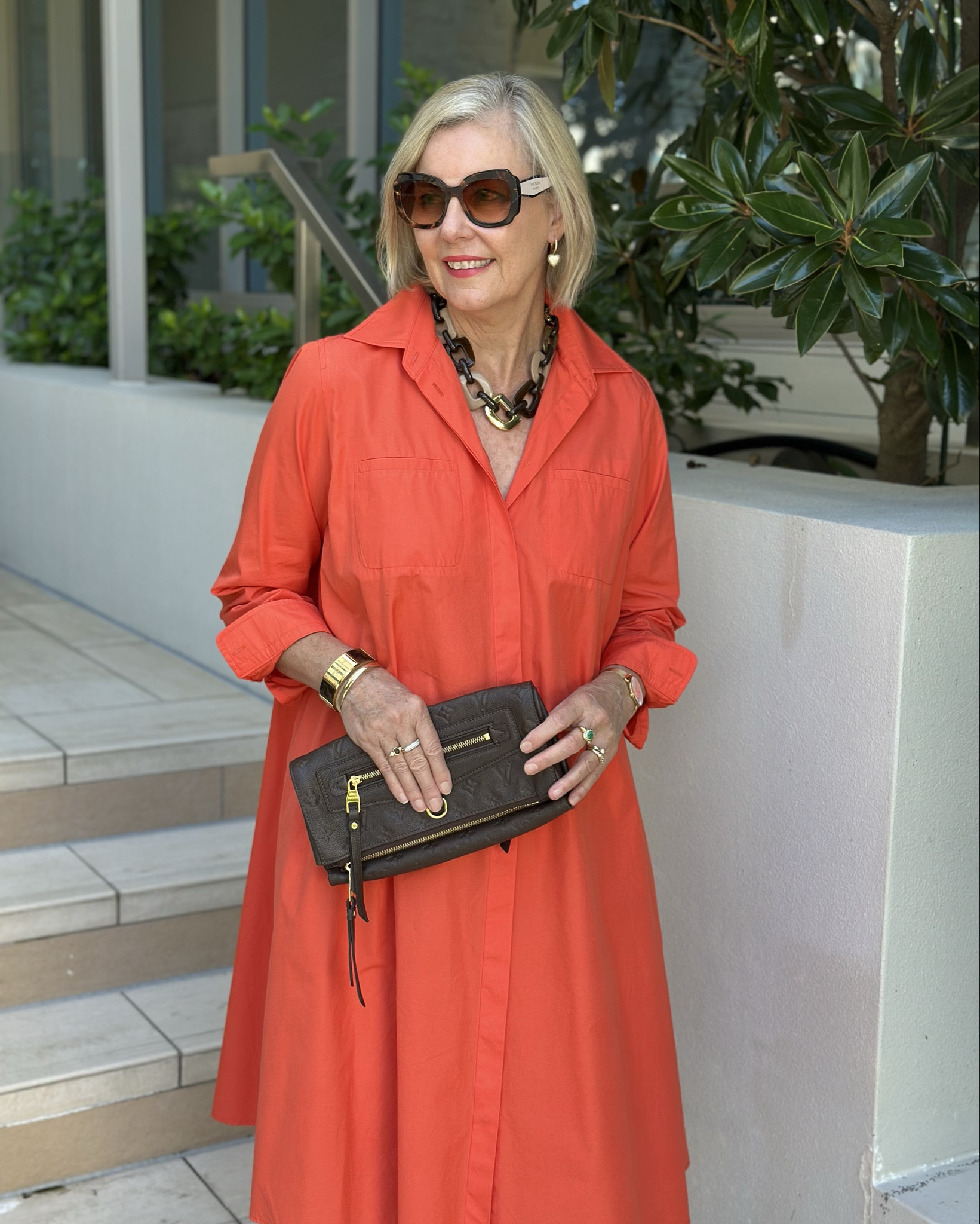Gorgeous orange dress with chocolate and gold accessories. Great look for anyone!! Here are some similar styles and accessories. 
Linda is 175cms and wears a Size 12 AU  

#LTKover50style #LTKstyletip #LTKaustralia