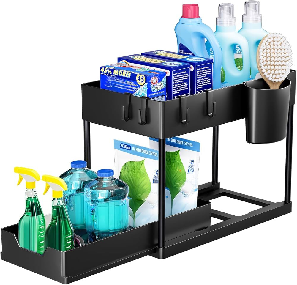 Puricon Lot de 1 Rangement sous Évier à 2 Étages, Organisateur Cuisine avec Tiroirs Amovibles,... | Amazon (FR)