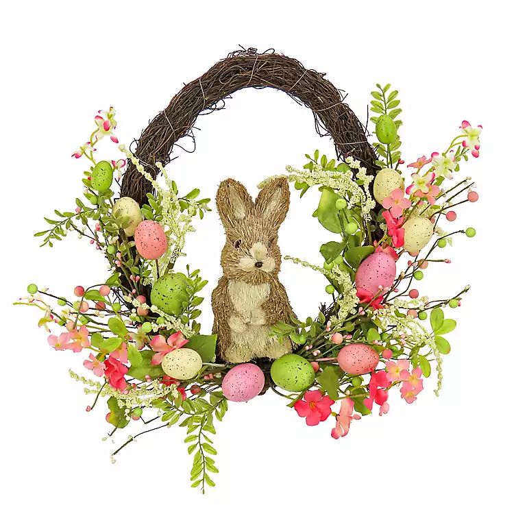Pink and Green Easter Eggs and Bunny Half Wreath | Kirkland's Home