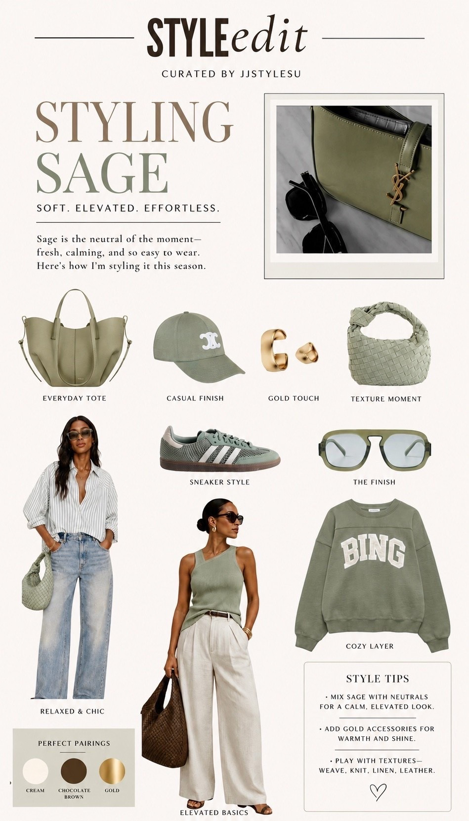 Sage is having a major moment, and I’m fully embracing it ✨
From elevated sneakers and woven bags to effortless basics, this soft green pairs beautifully with cream, denim, chocolate brown, and gold for an easy, polished look.

Save this STYLEedit for your next outfit refresh 🤍

#LTKSeasonal #LTKOver40 #LTKootd

#LTKSeasonal #LTKootd #LTKOver40