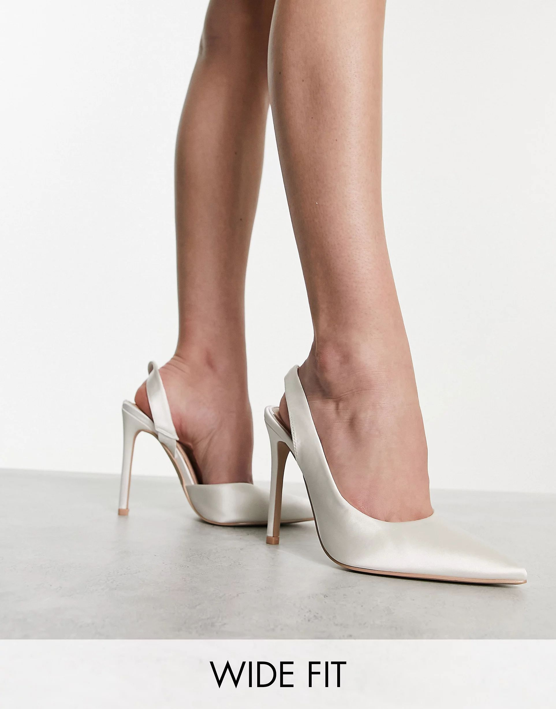 Be Mine Wide Fit Arilla twist back shoes in ivory satin | ASOS (Global)