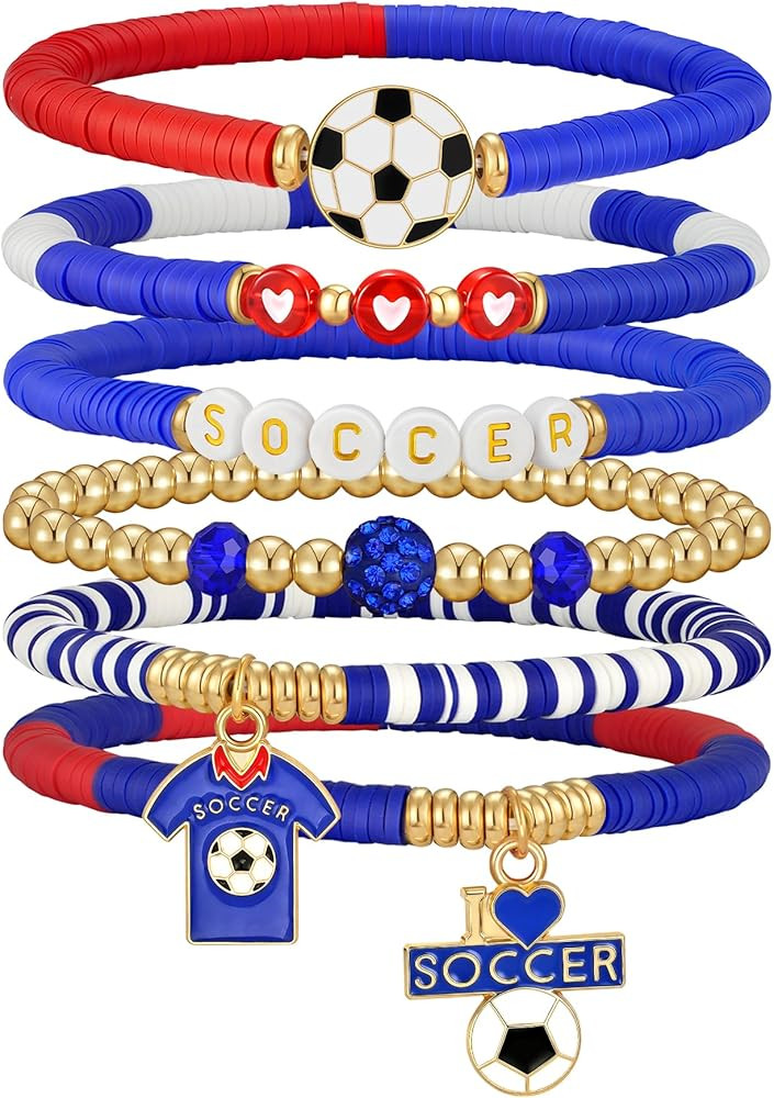 2026 World Soccer Cup Stretch Beaded Bracelets Soccer Gifts Football Charm Game Day Fan Bracelets... | Amazon (US)