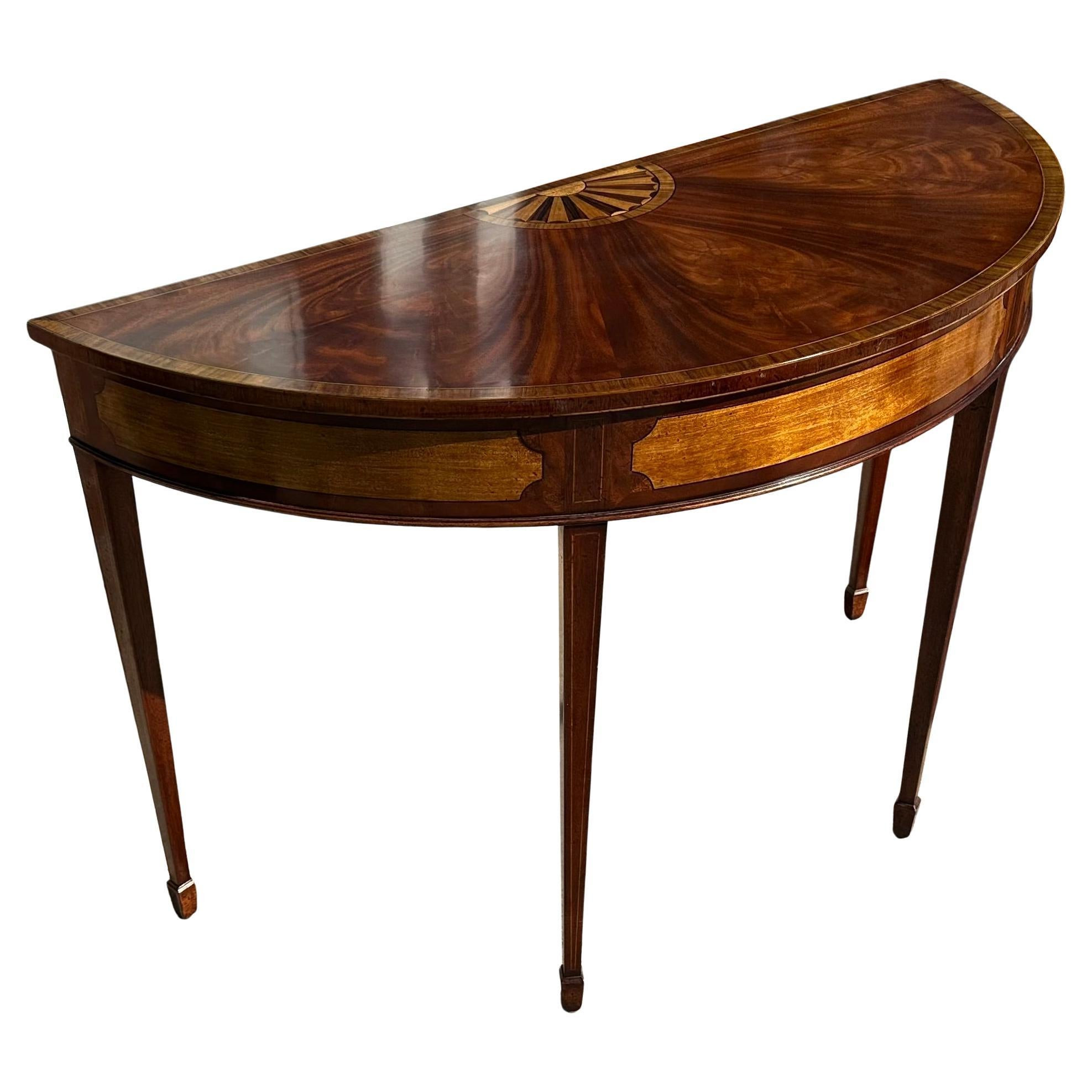18th C Style George III Inlaid Demilune Console Table by Burton-Ching | 1stDibs