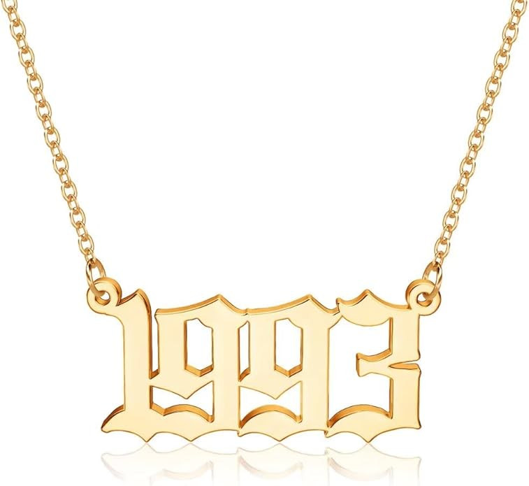 M MOOHAM Birth Year Necklace for Women, 18K Gold Plated Old English Birth Year Number Pendant Nec... | Amazon (US)