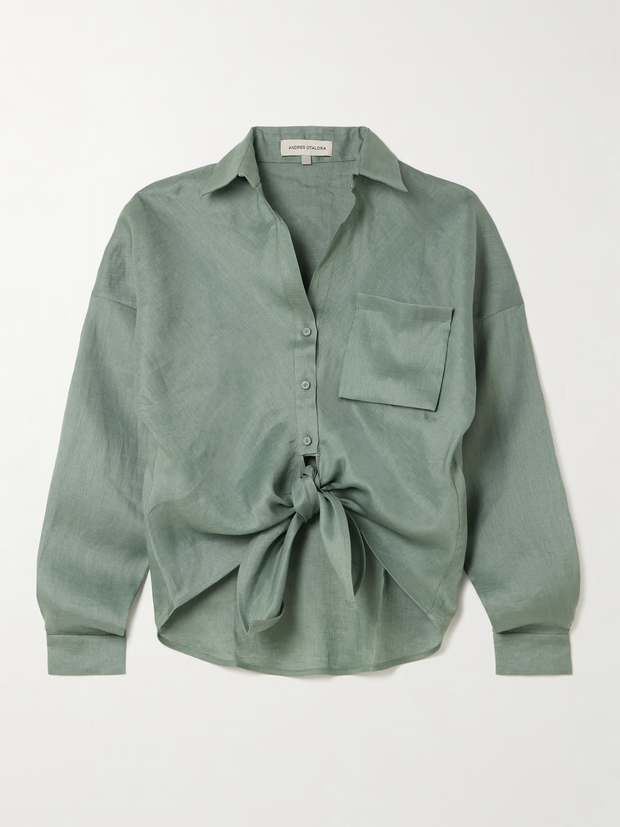 Andres Otalora - Reflejos Tie-front Linen Shirt - Green | NET-A-PORTER (US)