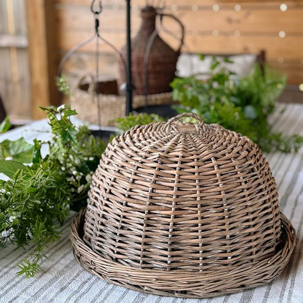 Woven Rattan Tray With Dome Cover | Antique Farm House