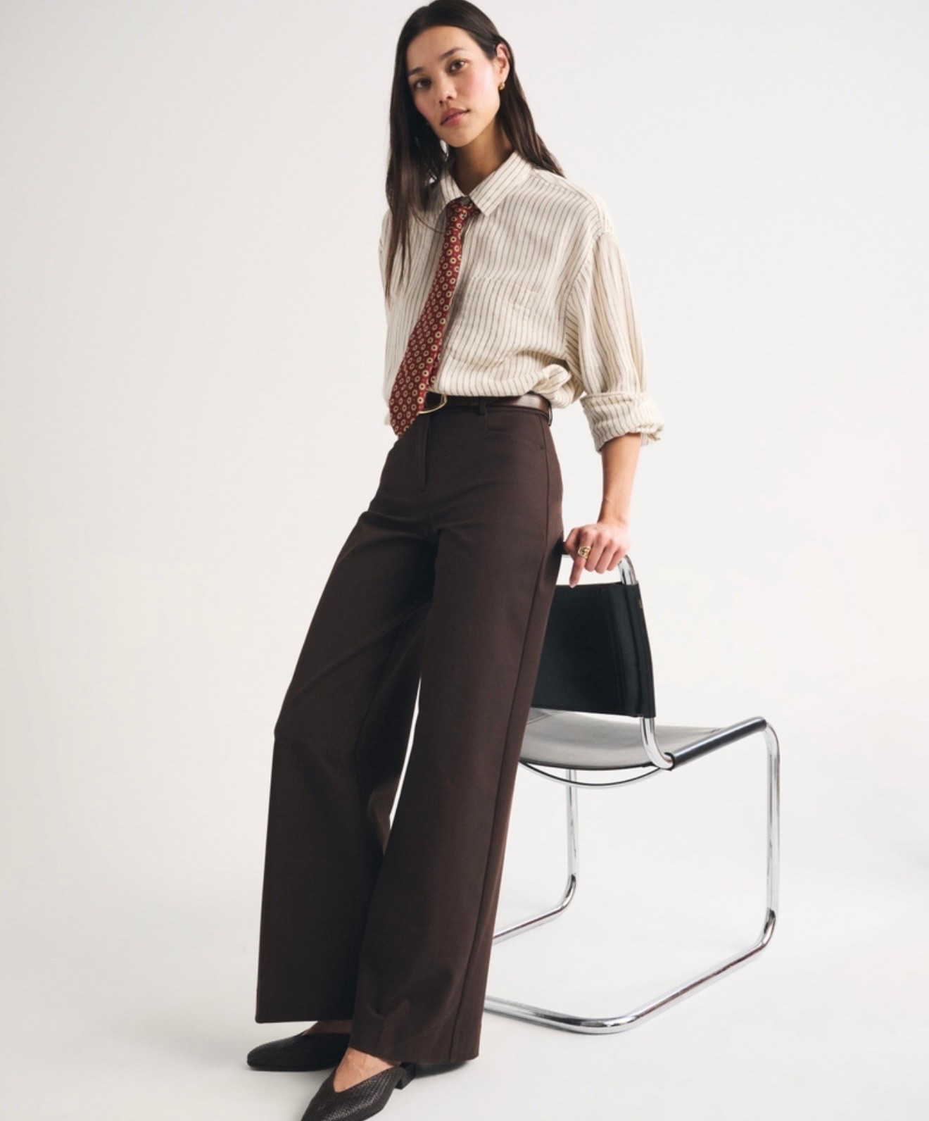 Workwear pants that would be perfect for rectangle body types because of the wide leg style. These come in short regular and tall inseam options.