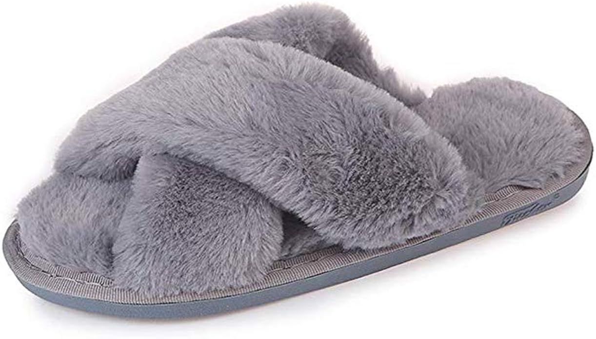 HUMIWA Womens Faux Fur Slippers Warm Fussy Flip Flop House Slippers Open Toe Home Slippers for Gi... | Amazon (US)
