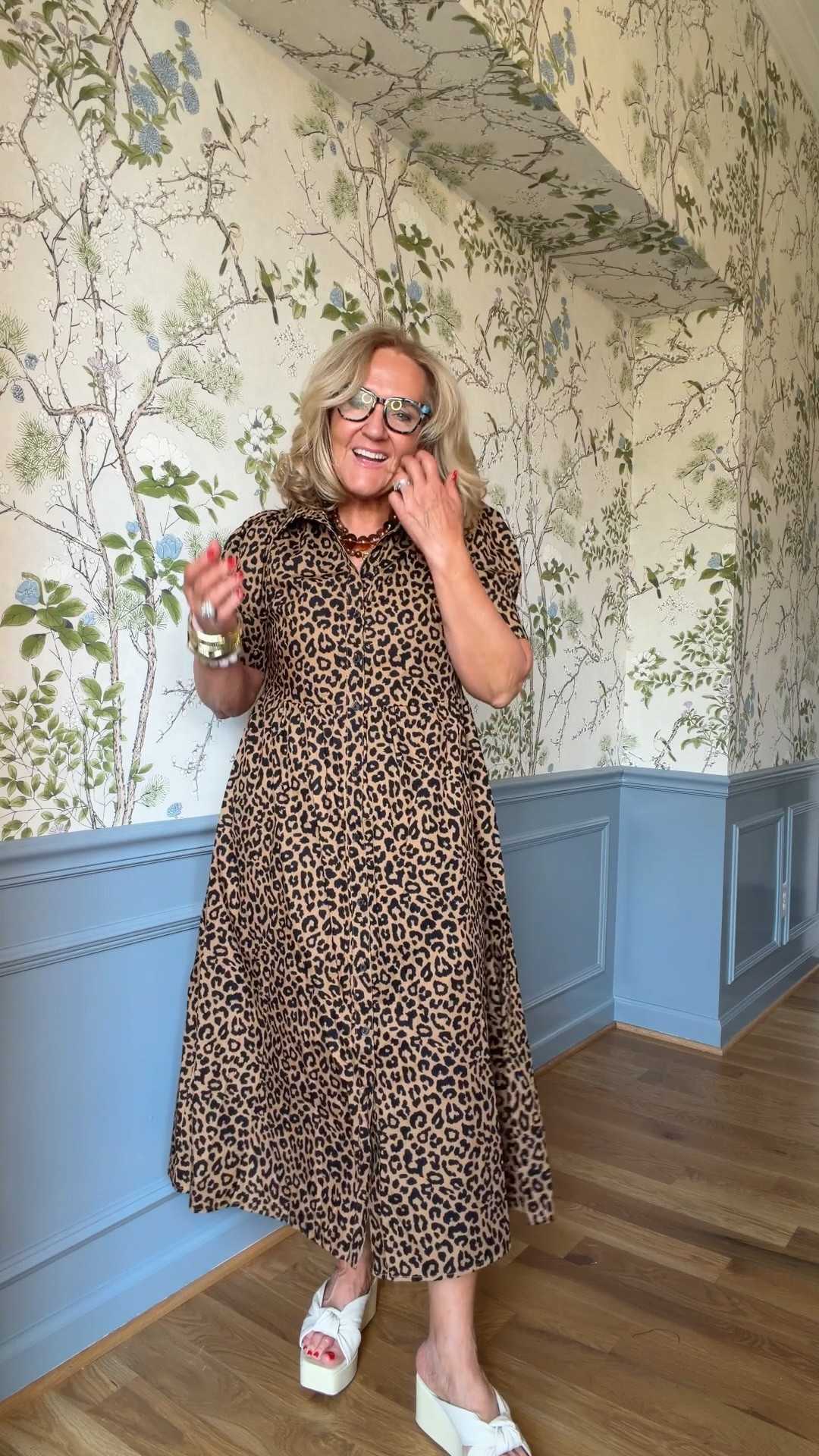 Leopard dress in a cotton poplin. Easy to wear now and later. I sized down to a small it’s def fitted in the chest 
Stay true to size unless inbetween. Or small bust 
20% off my bracelets code NANETTE20

#LTKSaleAlert #LTKOver40 #LTKootd