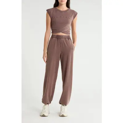 Free People Golden Hour Crop T-Shirt & Joggers Set in Pink Fuschia at Nordstrom, Size Large | Nordstrom
